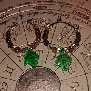 Green Leaf Beaded Hoop Earrings